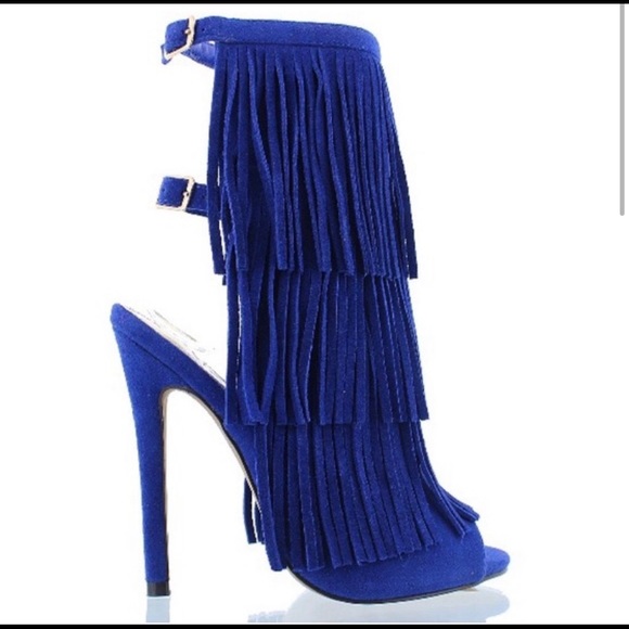 BNIB Blue Fringed Heels - Picture 2 of 4